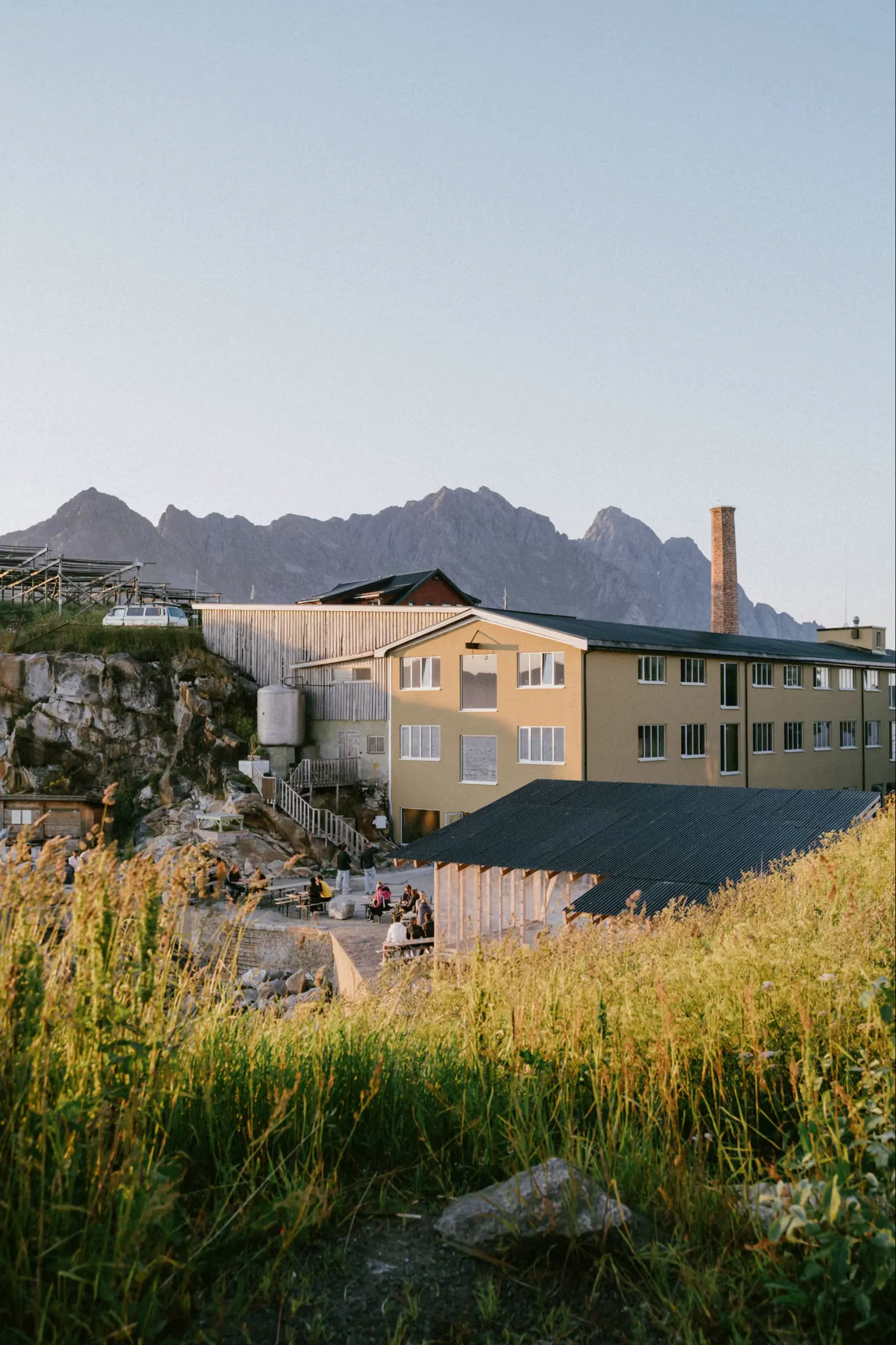 A hotel in a former factory under the mountains of Henningsvær